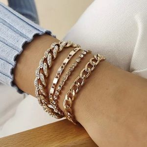 4 pcs Rhinestone Cuban Link Chain Bracelets